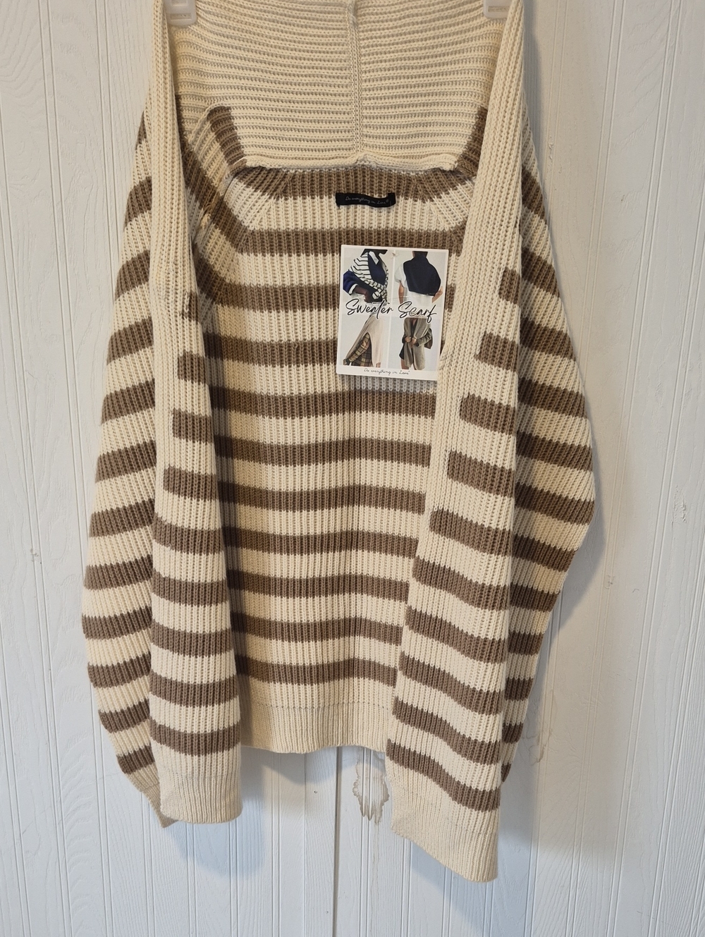 Do everything in love Cream and Brown Striped Sweater Scarf